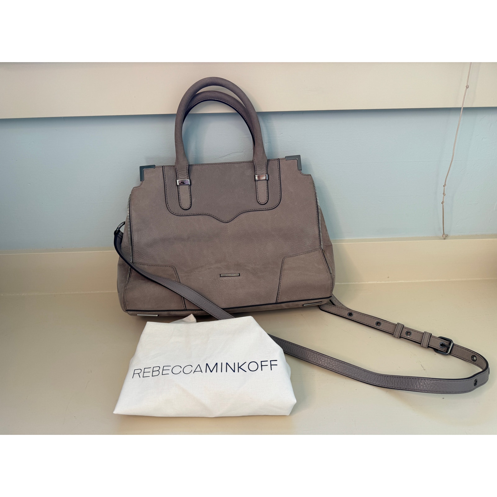 Rebecca Minkoff Amorous Grey Pebbled Leather Suede Satchel