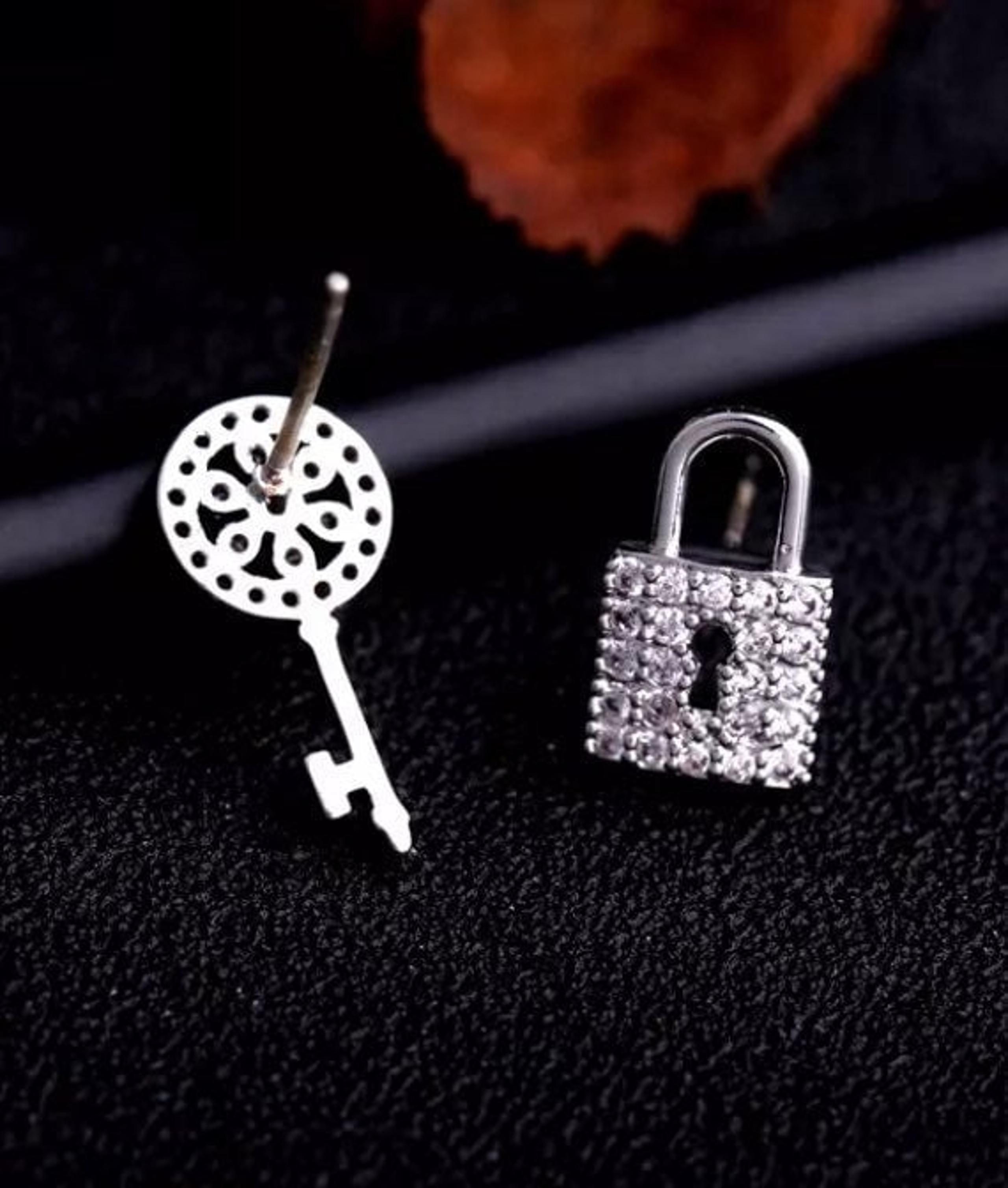 Luxury Lock Key Stud Silver Earrings