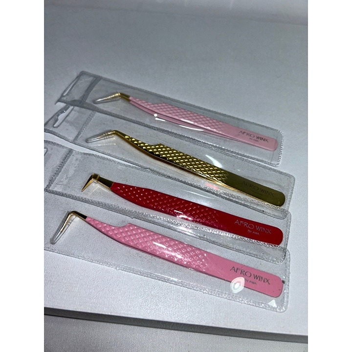 Set of 4 New Afro Winx Eyelash Extension Tweezers with Grip Volume and Isolation