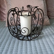 Retired Vintage PartyLite Metal and Crystal Scroll Pumpkin Pillar Candle Holder