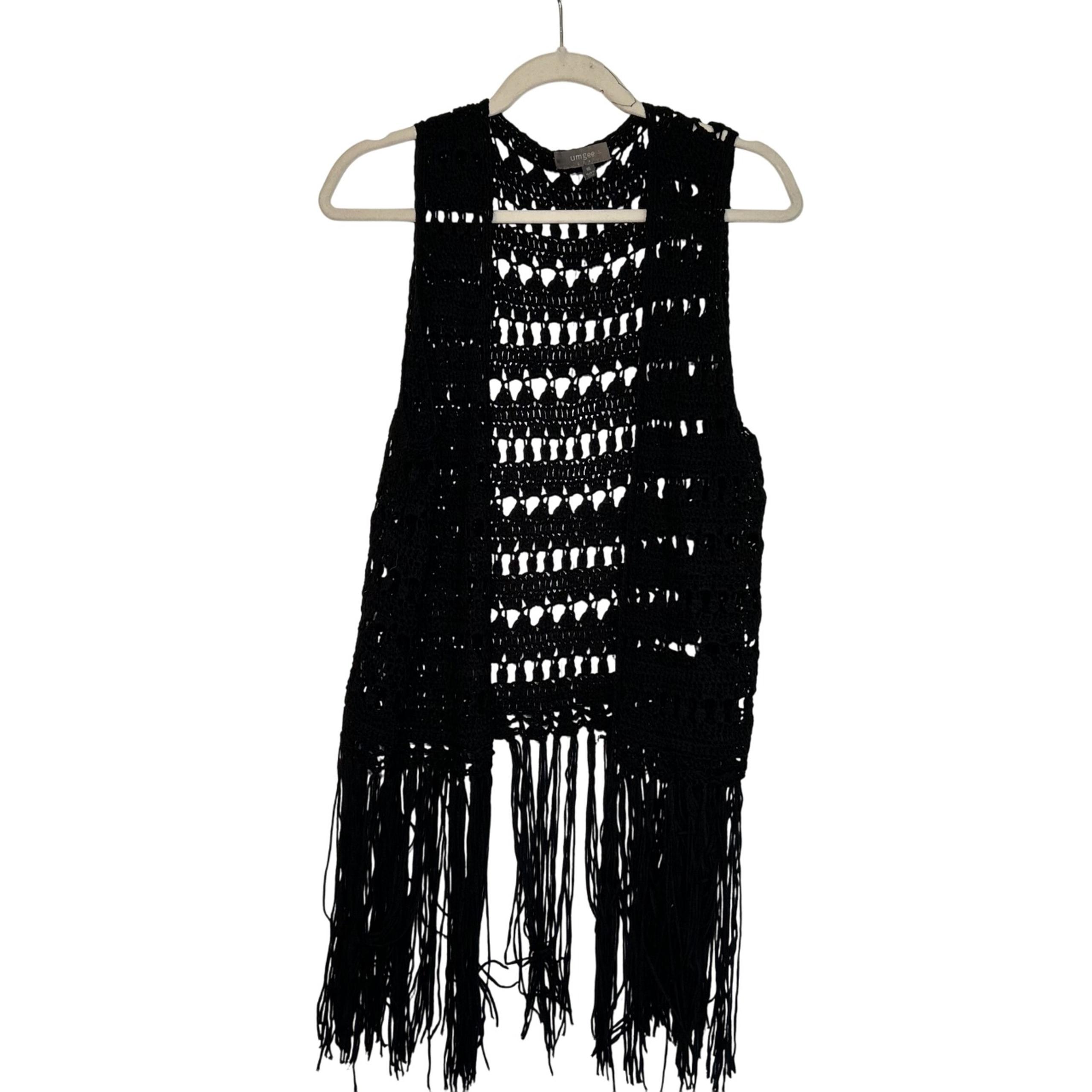 Umgee Black Crochet Knit Open Front Vest womens 1XL western boho festival summer