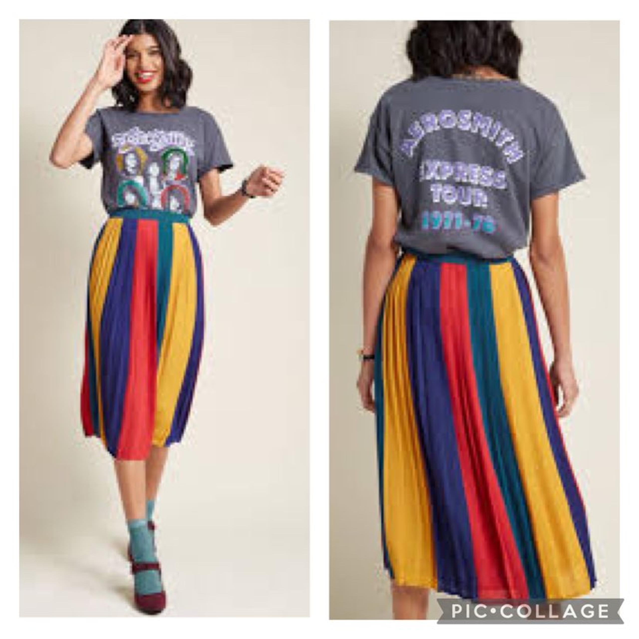 ModCloth Pleated Color-block Midi Skirt