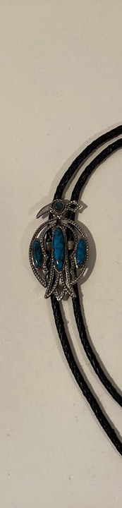 Vintage Metal Bolo Tie, Nice Silver and Blue Turquoise Stones Design, Native