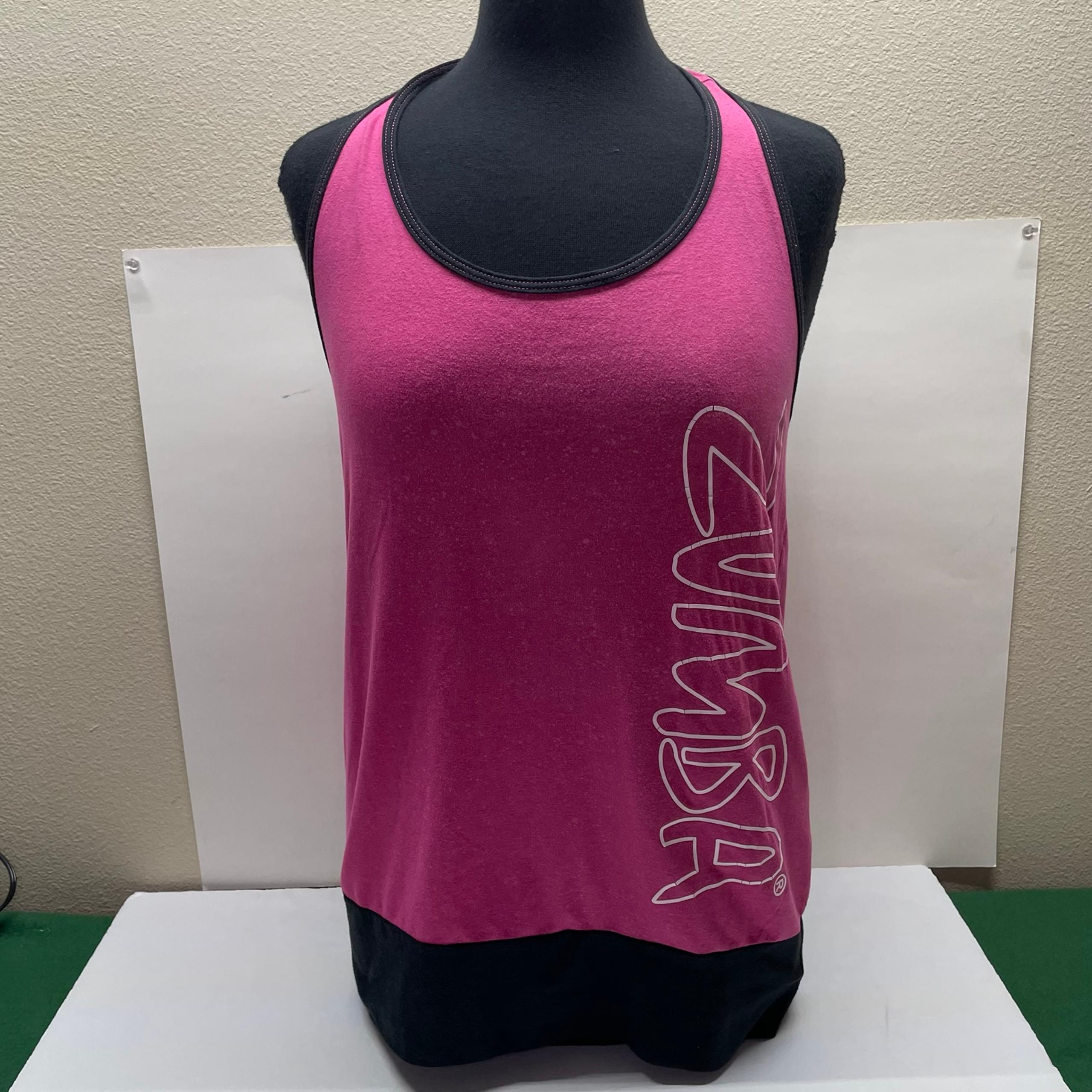 Zumba women’s athletic halter tank top size M/L - pink black and white