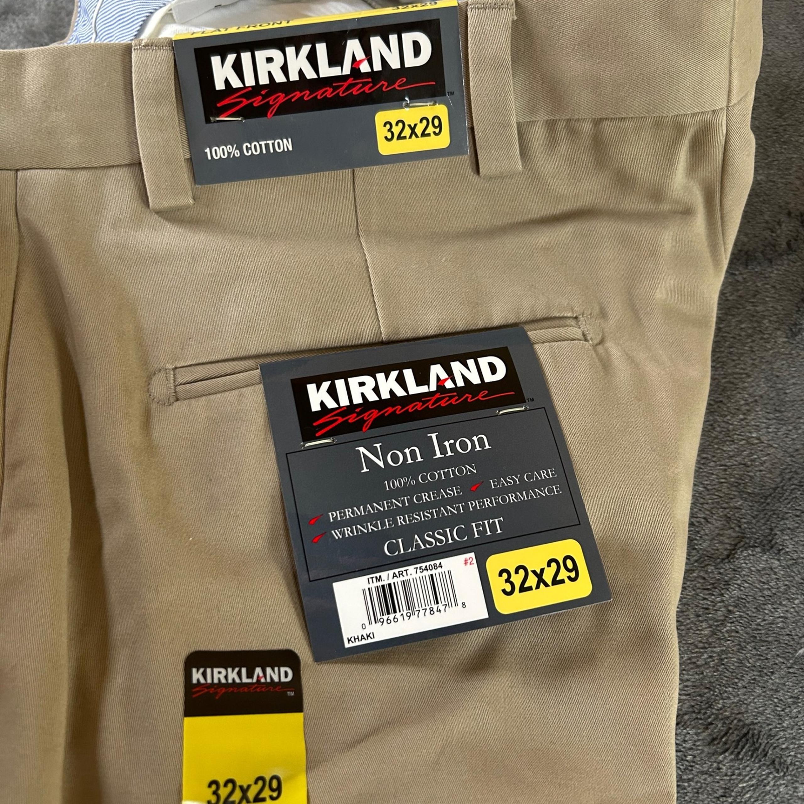 Kirkland Signature Dress Pants Straight Classic Fit Non-Iron Brown Mens 32x29"