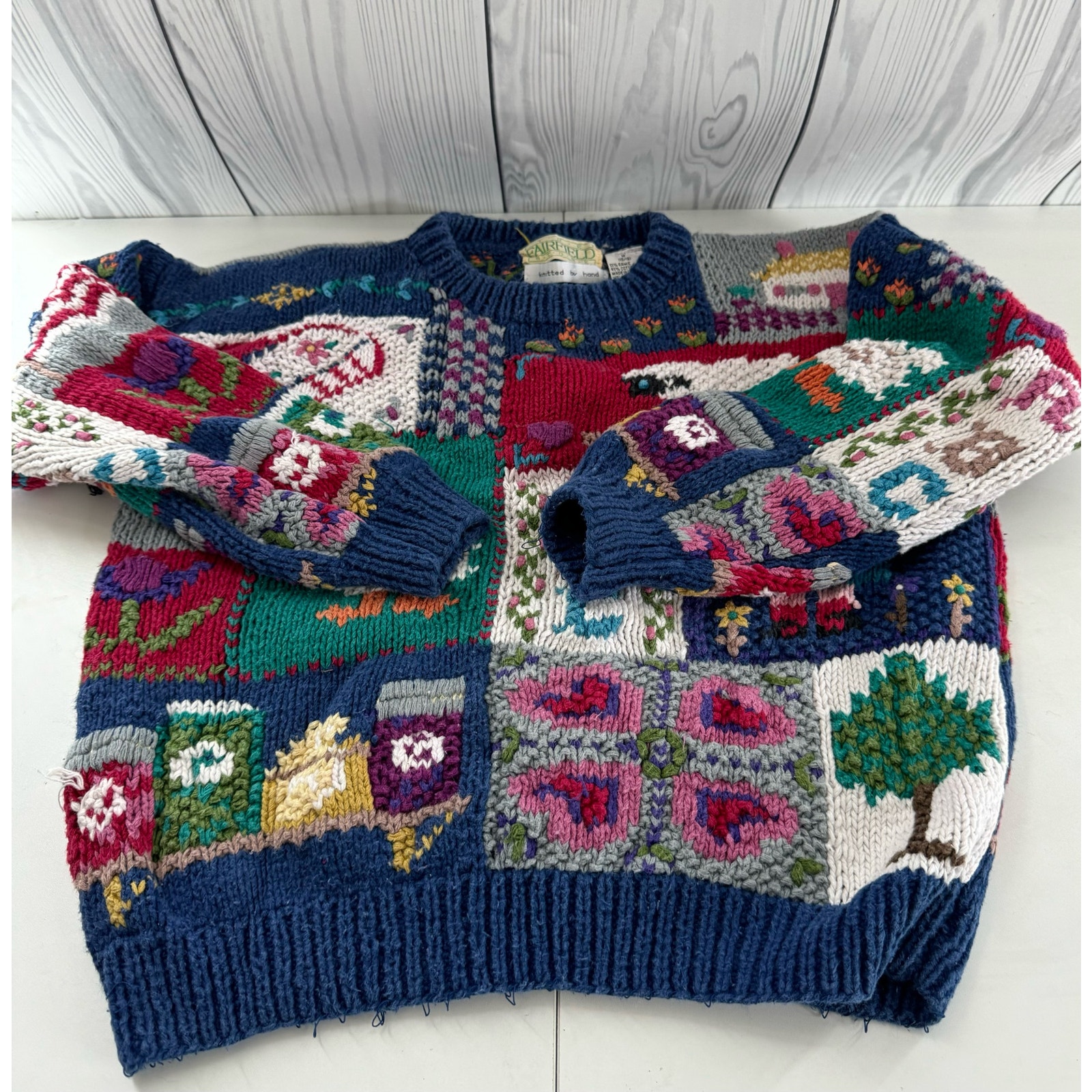 RARE Fairfield Hand Knit Girls Knitted Sweater Fairy Tales Sz 10-12 (READ)