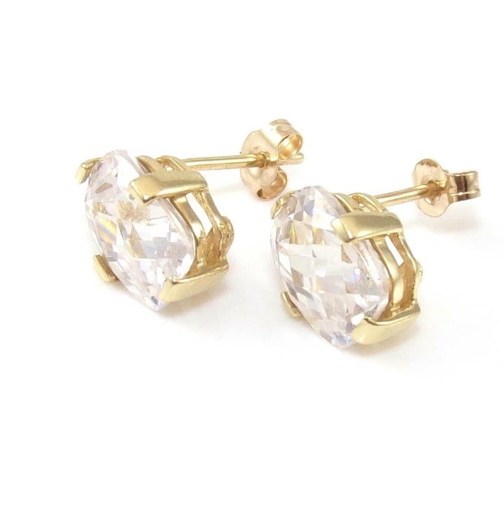 10K GOLD FACETED CLEAR CZ STUD EARRINGS