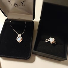 Silver 18 Pink Opal necklace and Ring Size 8