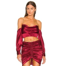 MICHAEL COSTELLO x Revolve Sybil Crop Top In Burgundy Satin Small