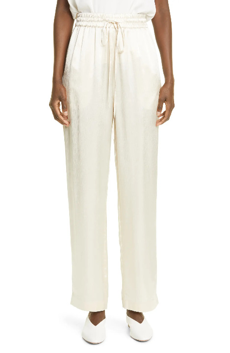 CO Satin Drawstring Trousers Straight-leg Pants Ivory Champagne MSRP 795