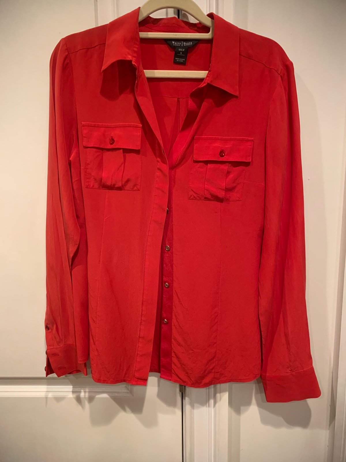Red silk White House Black Market blouse