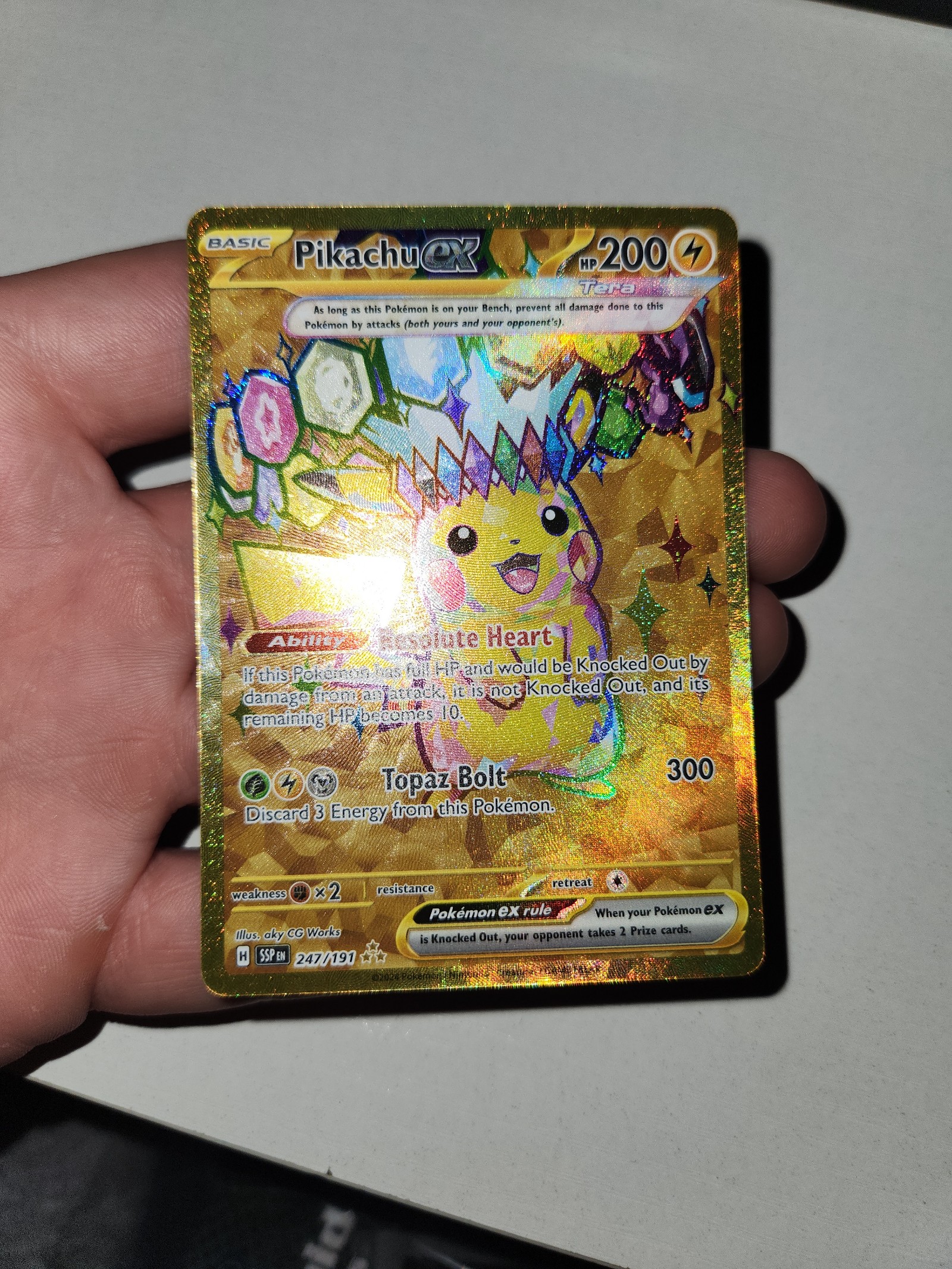 Pokemon Pikachu EX 247/191 Sv08: Surging Sparks Gold Holo NM