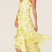 Badgley Mischka Yellow Mixed Print Dress Sz 2