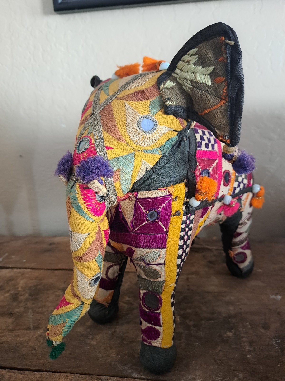 Vintage Raj Hand-Crafted Stuffed Cotton Embroidered Elephant, India, 1950