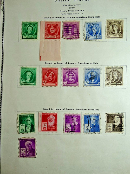 United States Postage Stamp Collector Lot of 5 Sheets Complete Collections 1940s