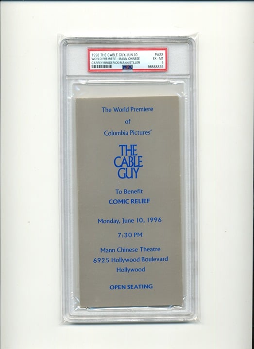Pop 1!! 1996 The Cable Guy World Premiere Ticket 6/10 Mann Thtr Hollywood PSA 6