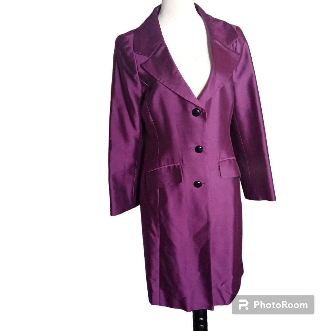 Beautiful Vintage Barrie Pace Purple Silk/ Wool Blend Trench Coat Size 10