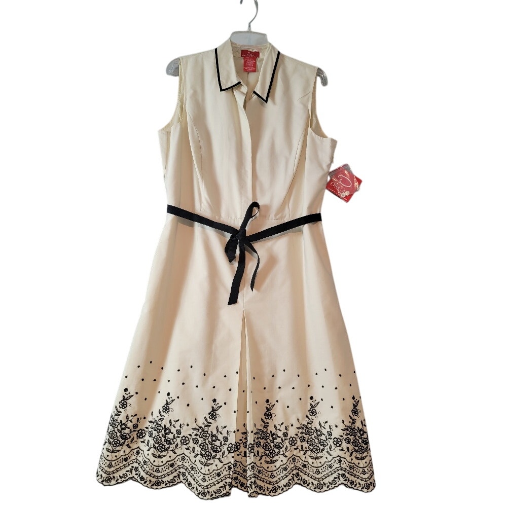 Oscar de La Renta Co 2 Piece Dress Set Sz 14 Vintage Career Work Black Cream NWT