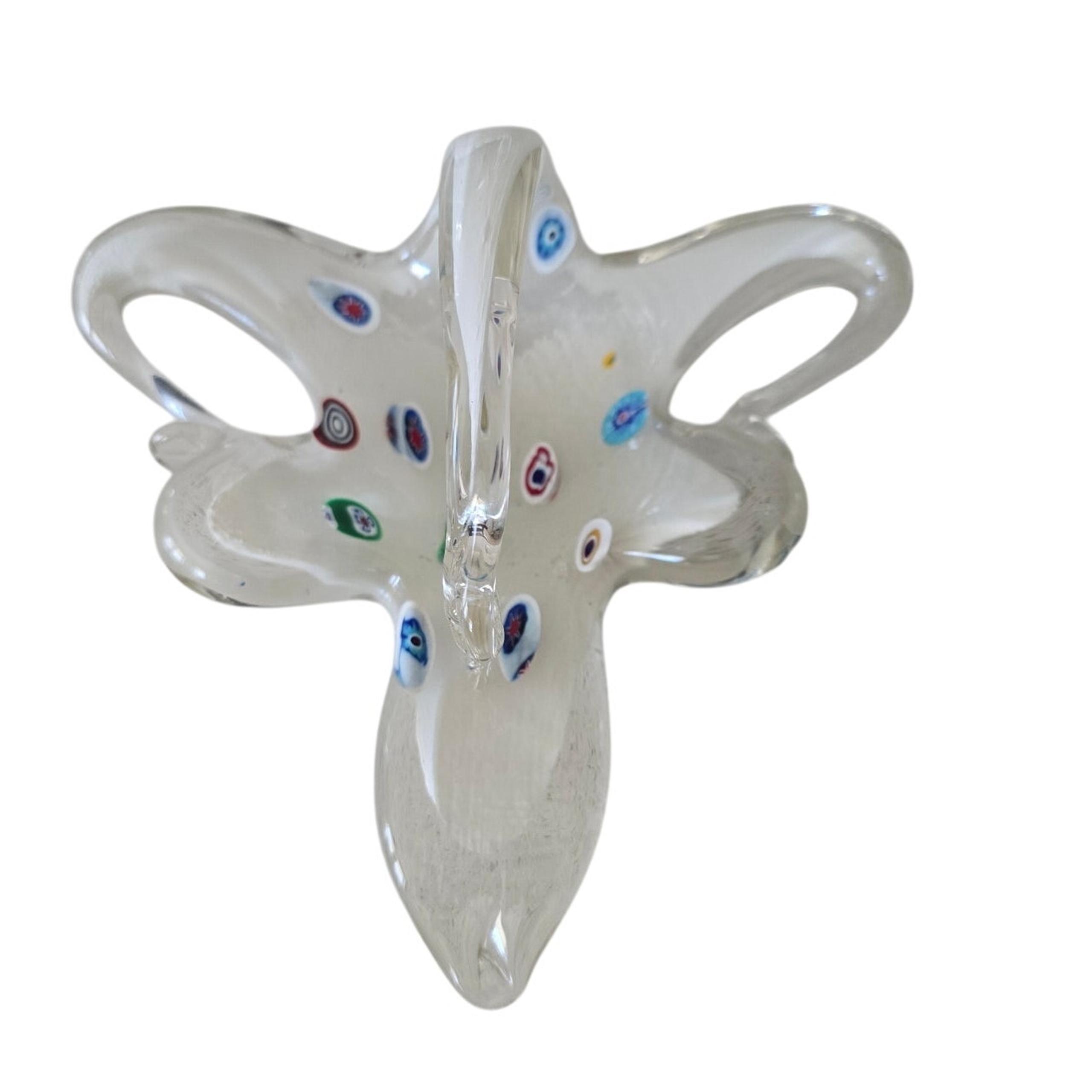 Made In Italy Murano Milleﬁori Swan Hand Blown Art Decor Basket Trinket Dish