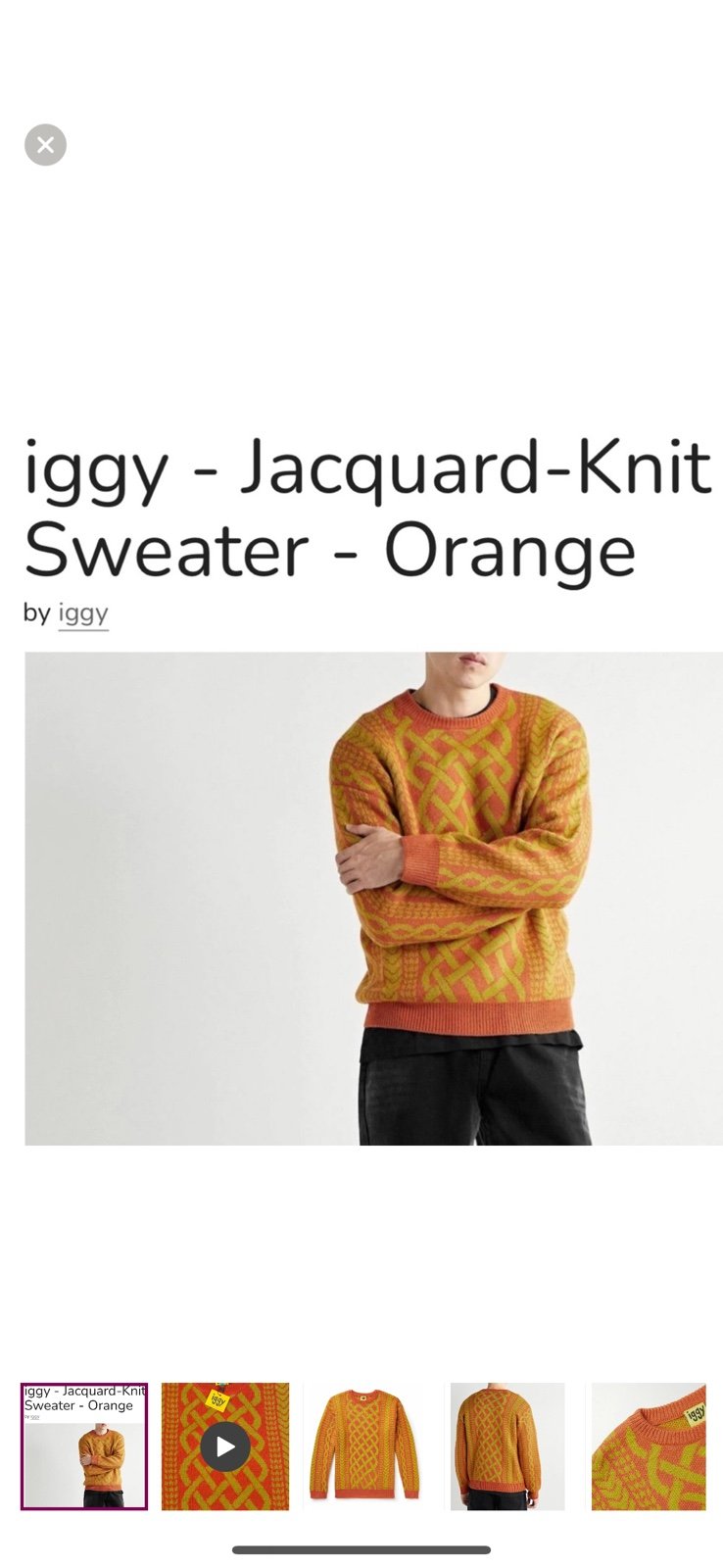 Mens Sweater XL Nwt Iggy NY cable knit Jacquard Retro vibe