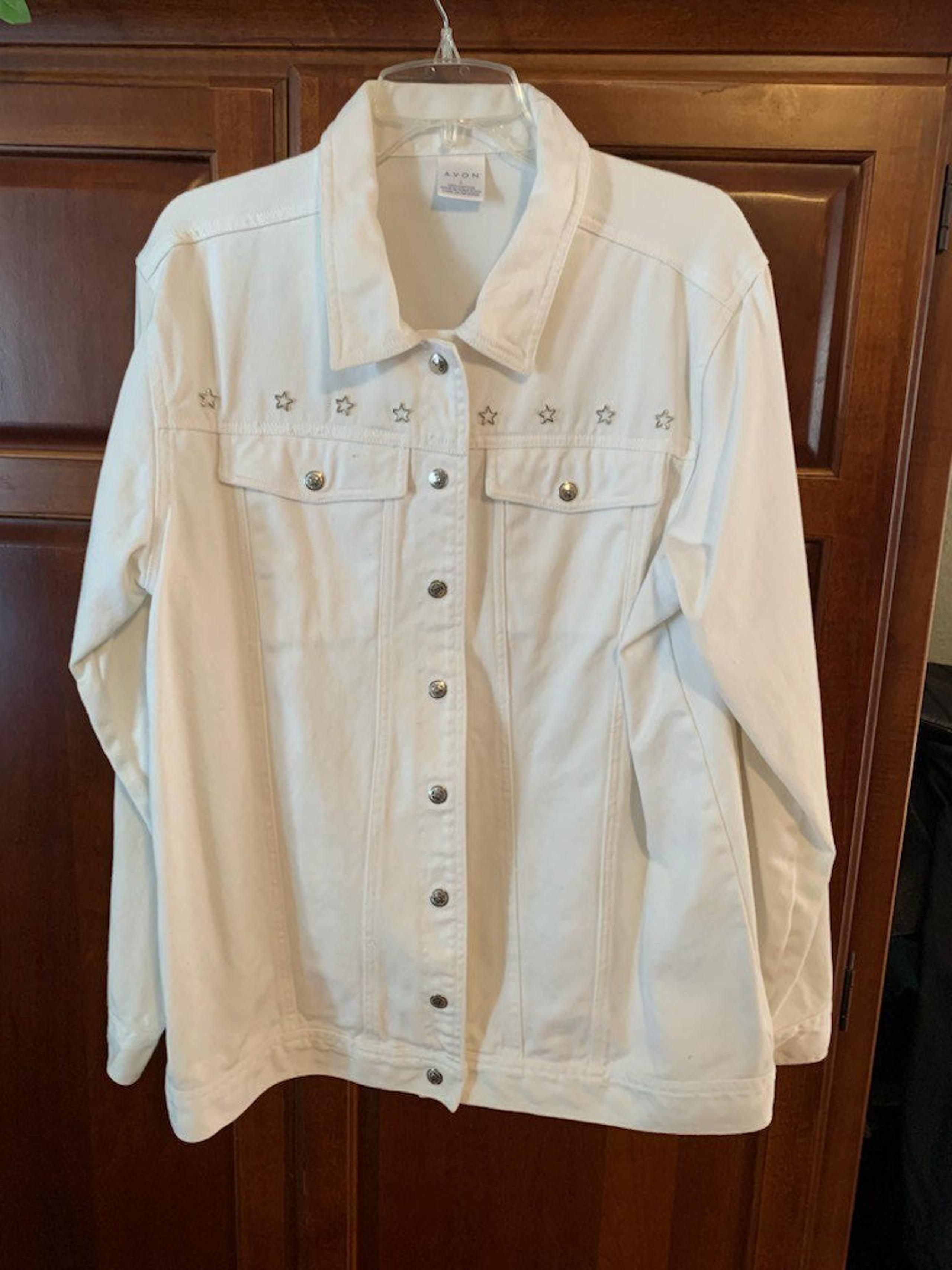 Vintage white avon western denim jacket sz L