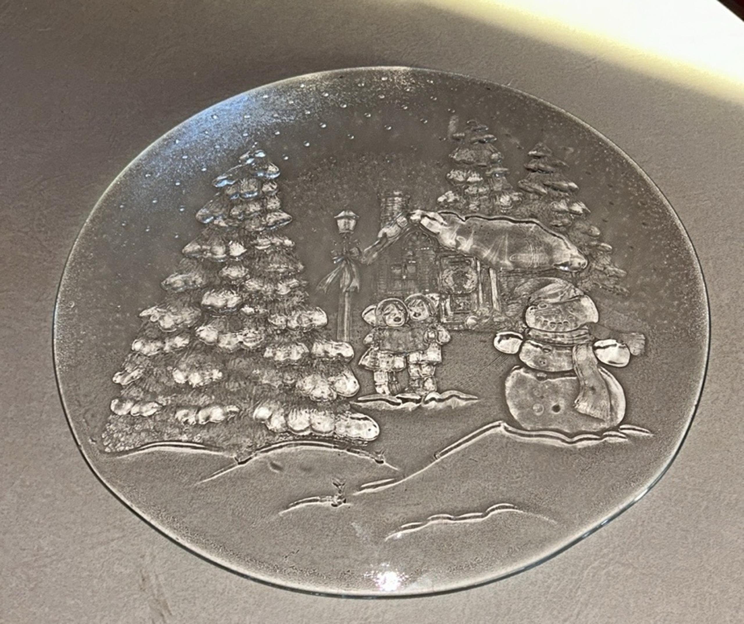 13" Vintage Christmas Glass Serving Platter Plate Libbey Holiday Carolers