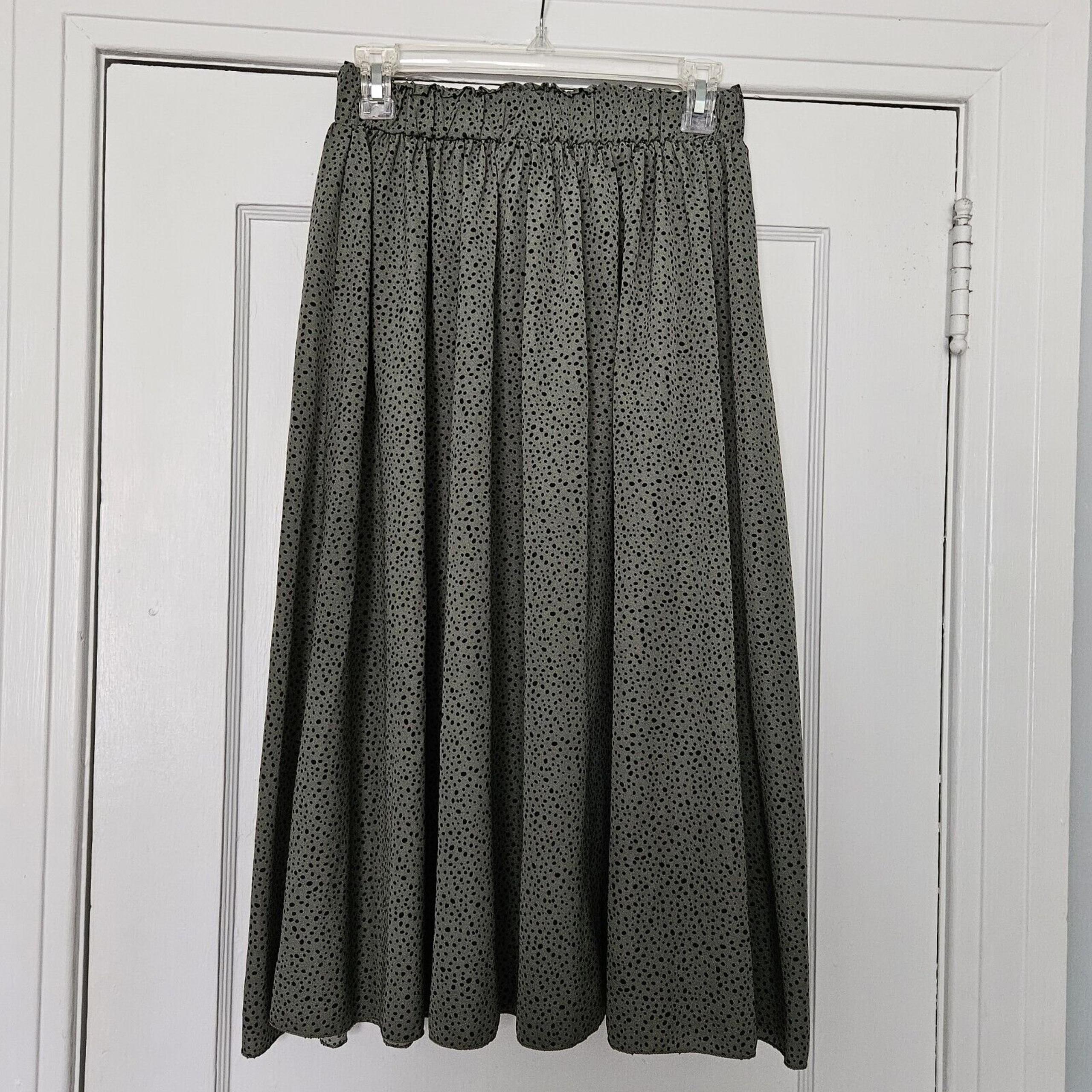 Old Navy Women's Green With Black Polka Dot A Line Skirt Size Medium