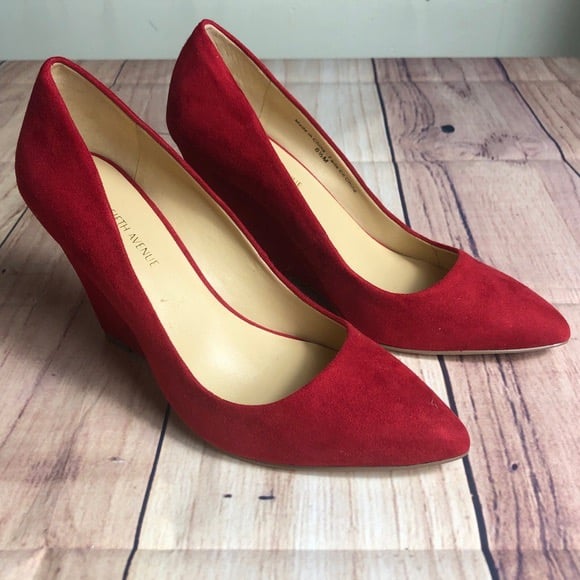 SAKS 5TH AVE Red Suede Wedges Size 6.5