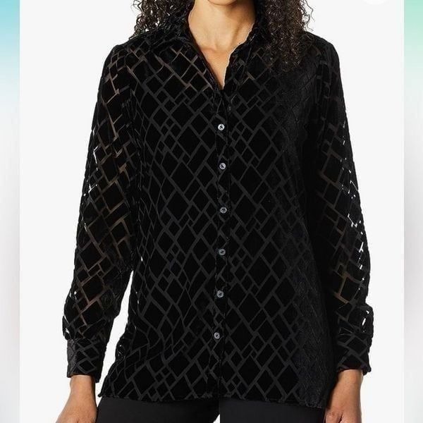Foxcroft Women's Jade Diamond Velvet Burnout Sheer Tunic Size 12