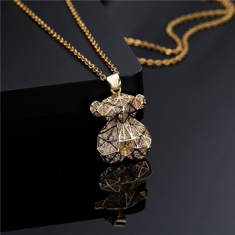 18K gold micro-zirconia violent bear pendant 45+5cm O-ring necklace for women