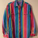 Vintage Wrangler Brushpopper X-Long Tails Western Striped Rodeo Rainbow Shirt
