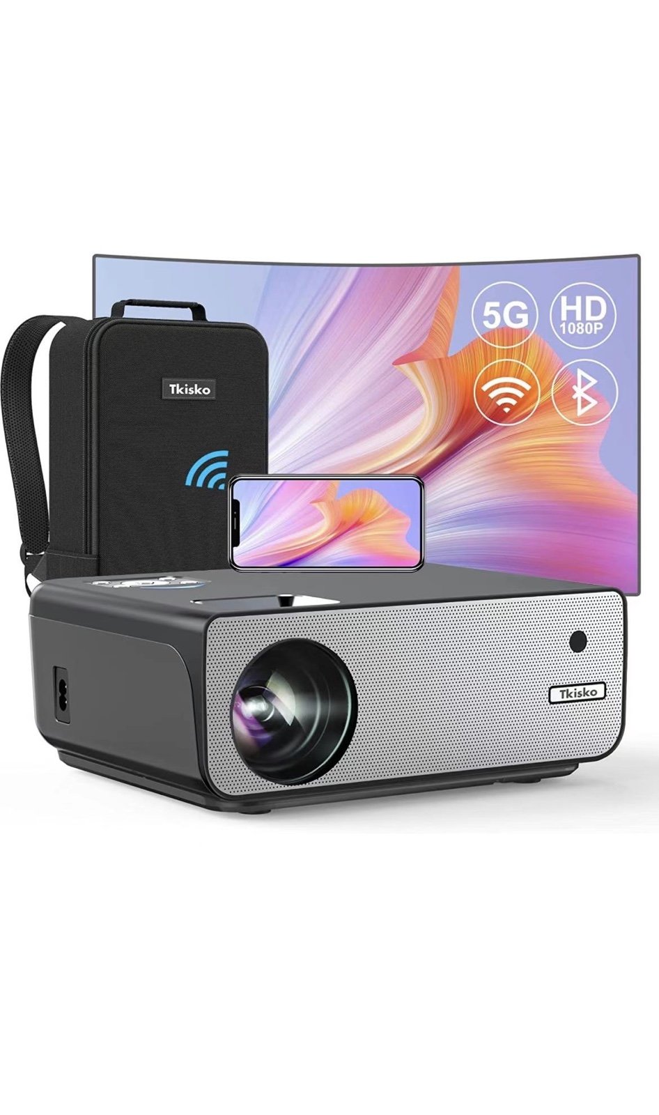 Projector 1080P, Projector with WiFi and Bluetooth, 450 ANSI Portable Projector