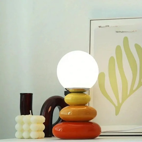 New Nordic Ceramic Nightlight Stacked Stone Table Bedroom Bedside Lamp