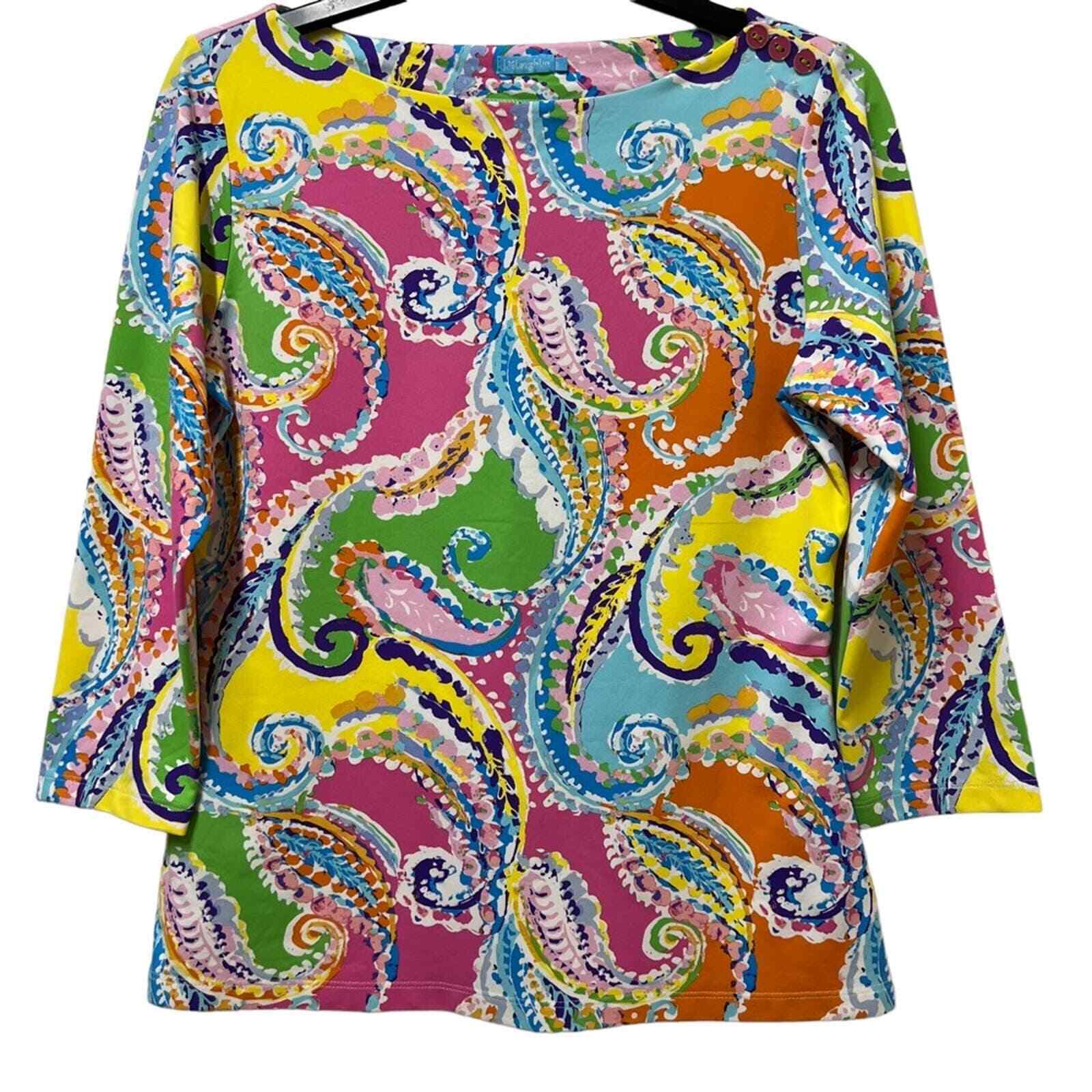 J. McLaughlin Bright Modern Paisley Signature Tee Small