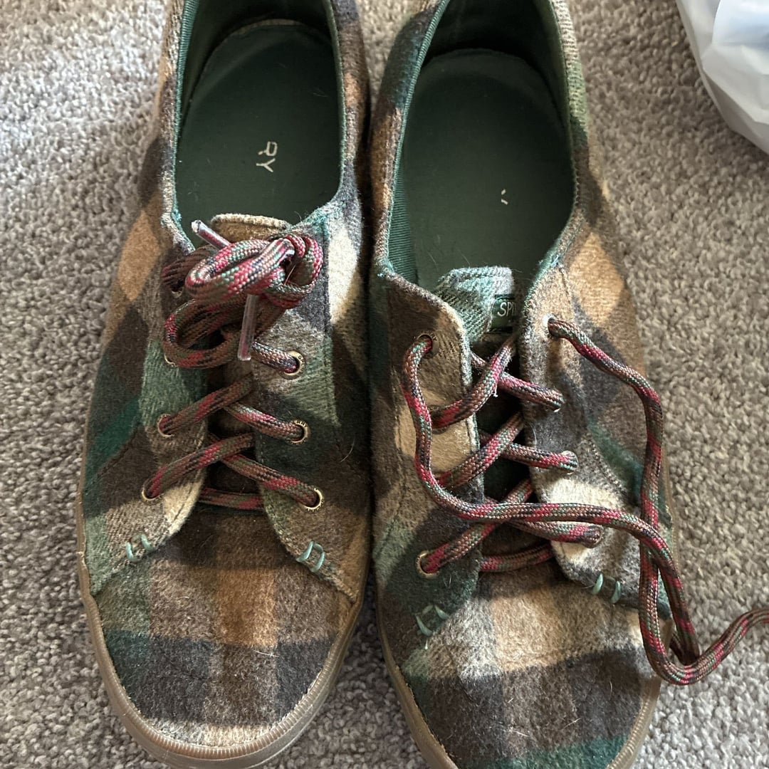 Sperry Womens Crest Vibe Plaid Wool Green Brown Loafers Sneakers Flats Sz 9M