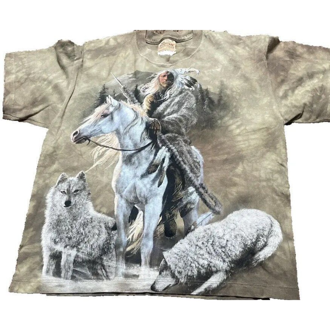 The Mountain Vintage Indian Chief Tie Dye Shirt Mens Medium 90s Front Graphic