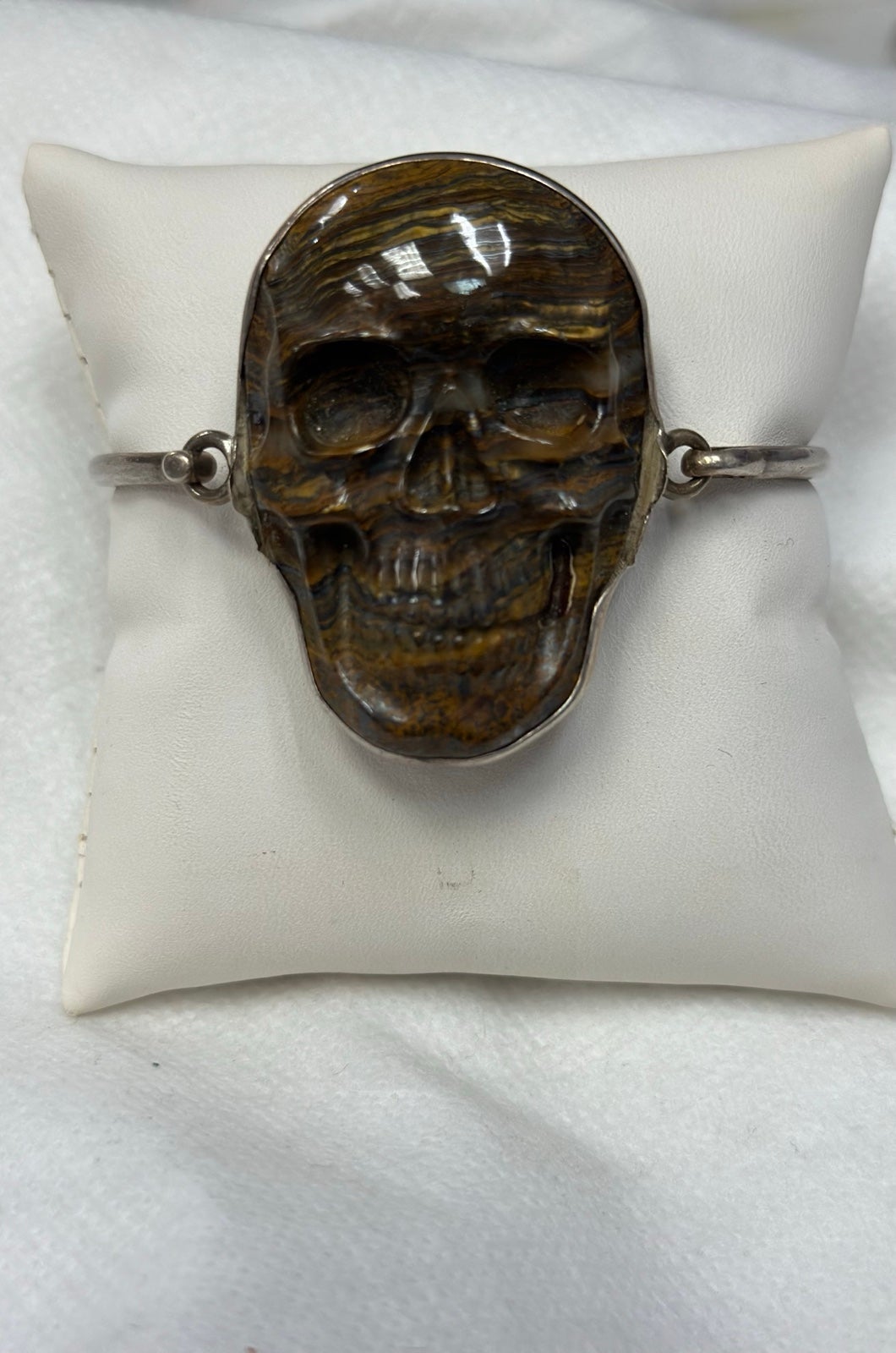 Charles Albert Tigers Eye Skull Sterling bangle