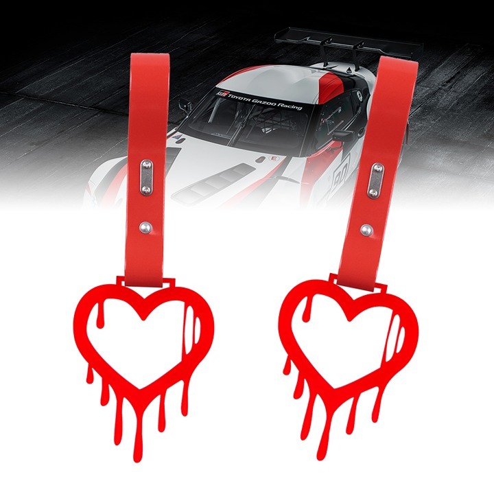 Brand New 2PCS Drip Heart Shaped Red JDM TSURIKAWA Handle Red Strap Charm Drift