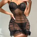 ️ Eyelash Lace Panel Ruched Bow Ruffle Trim Underwire Slips & Thong