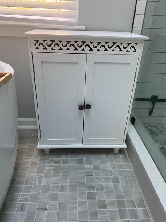 NEW Modern Carved Design Freestanding Storage Bathroom Cabinet - White