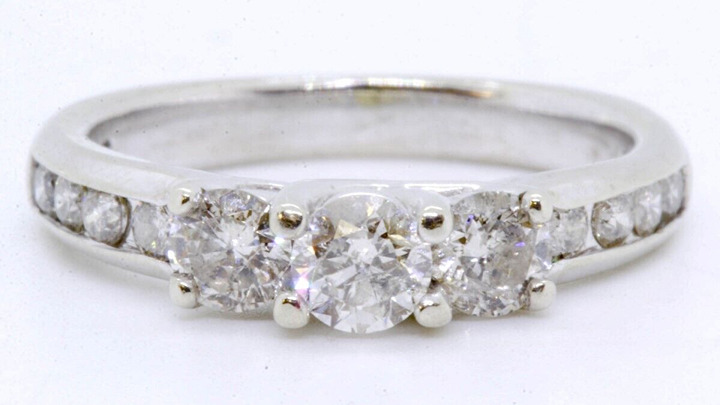 10K White Gold Round Diamond Classic 3-Stone Engagement Ring Size 6 LP1089009