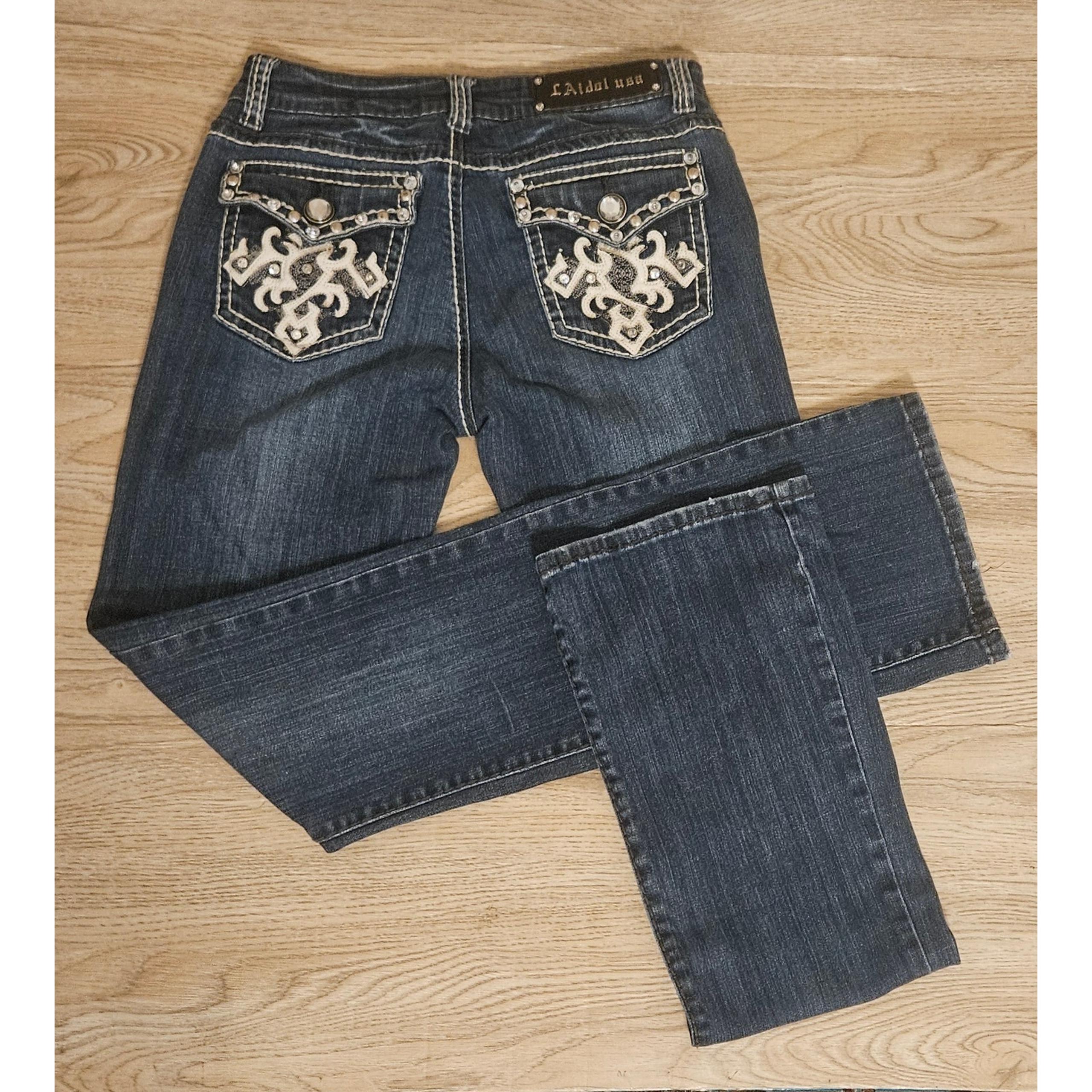 L.A. Idol USA Womens Denim Jeans Size 9 Bootcut Dark Wash Low-rise