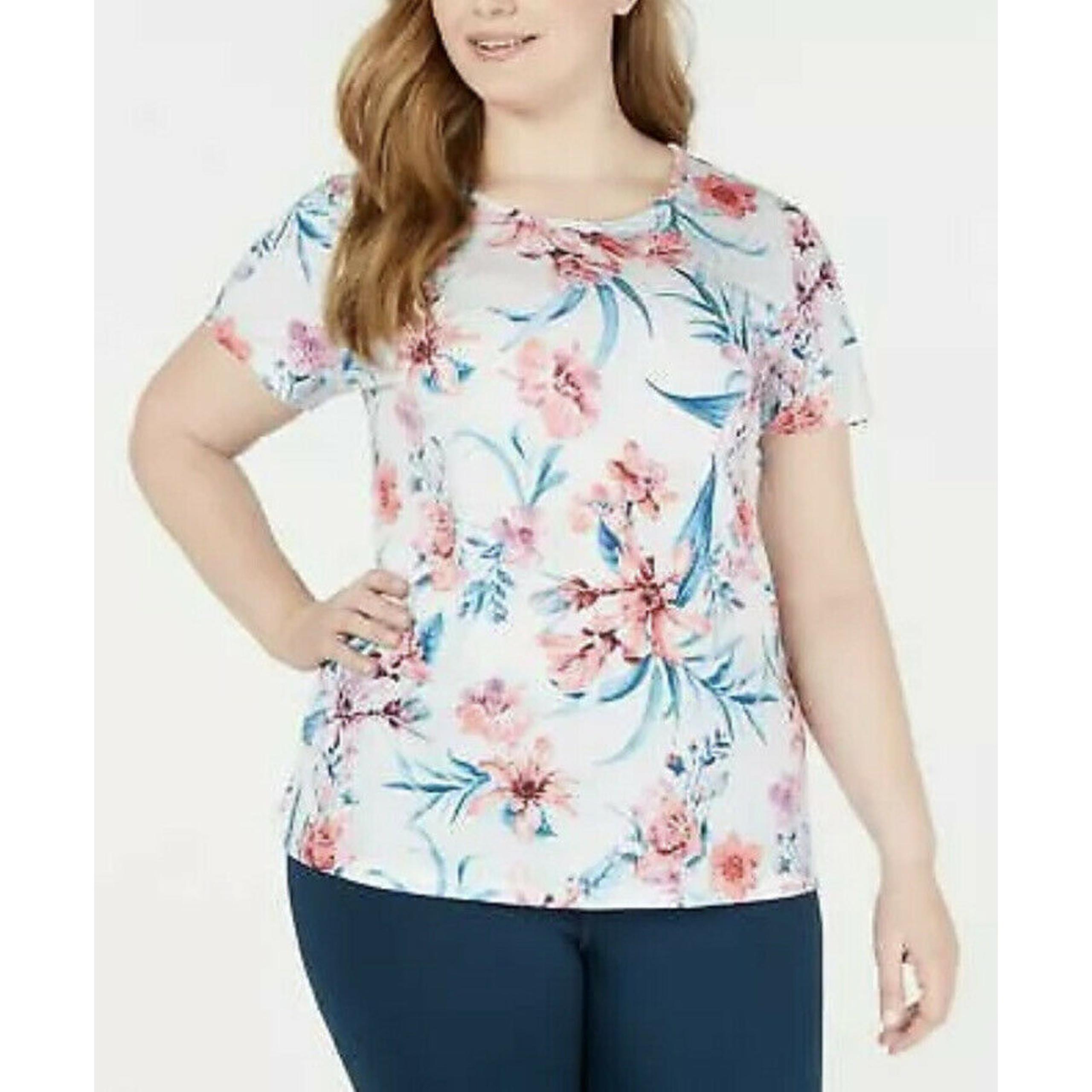 New Ideology Womans Sz 3X Plus Shirt Floral Printed Keyhole Back Active Fitness