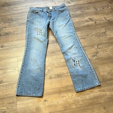 Vintage Levi's 518 Boot Cut Denim Blue Jeans Metal Holes Custom Rare Design Y2K