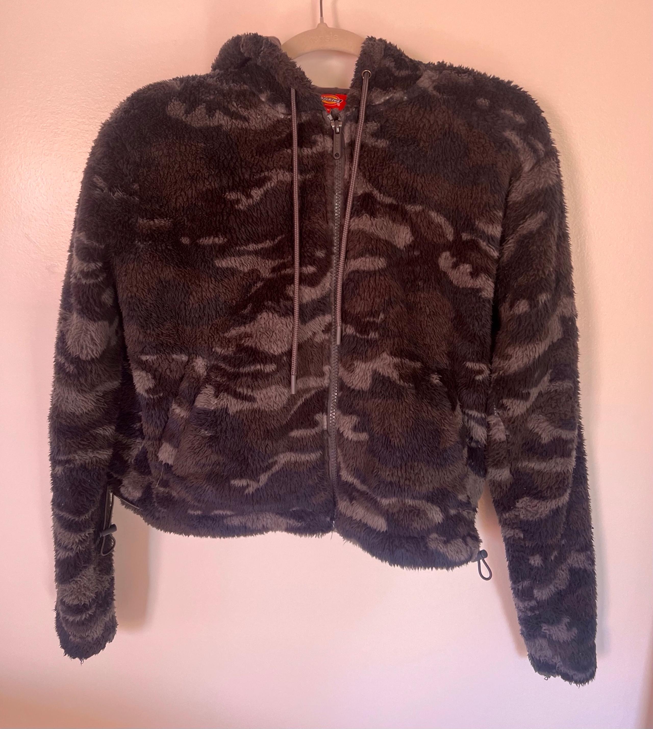 Dickies Animal Print Sherpa Hoodie Black/ Grey Women’s Size Smallo