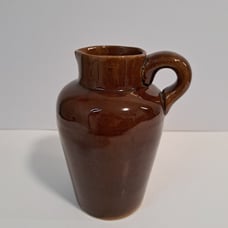 Vintage Pitcher Heavy Stoneware Brown Glazed 6 1/2 In Tall Pour Spout Early 1900