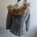 NWT Bebe Sport Gray Quilted Puffer Parka removable faux fur hooded Jacket (M)
