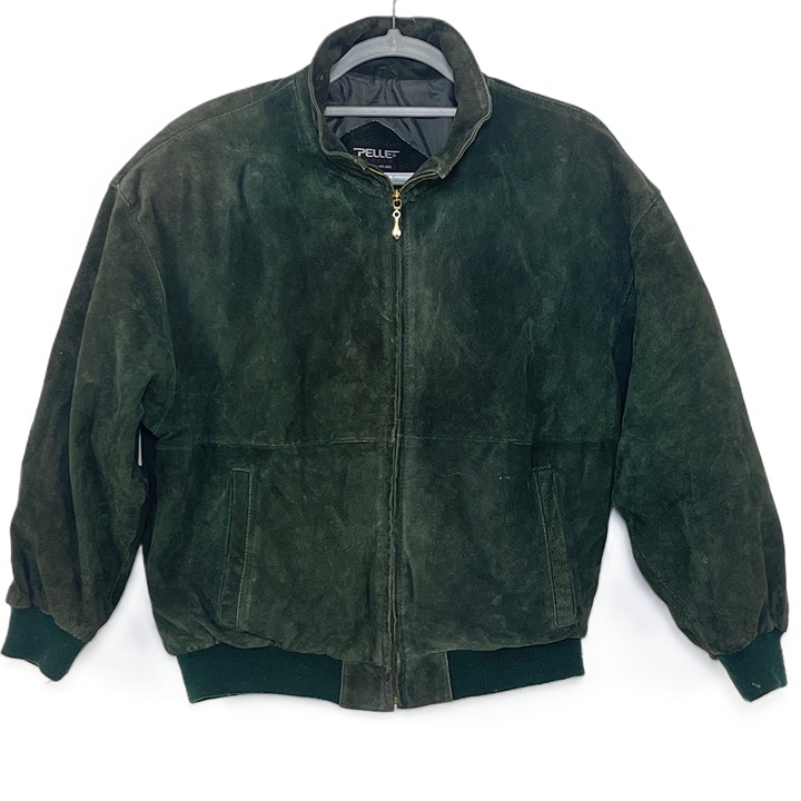 Vintage 90's Pelle Petite Green Suede Bomber Jacket