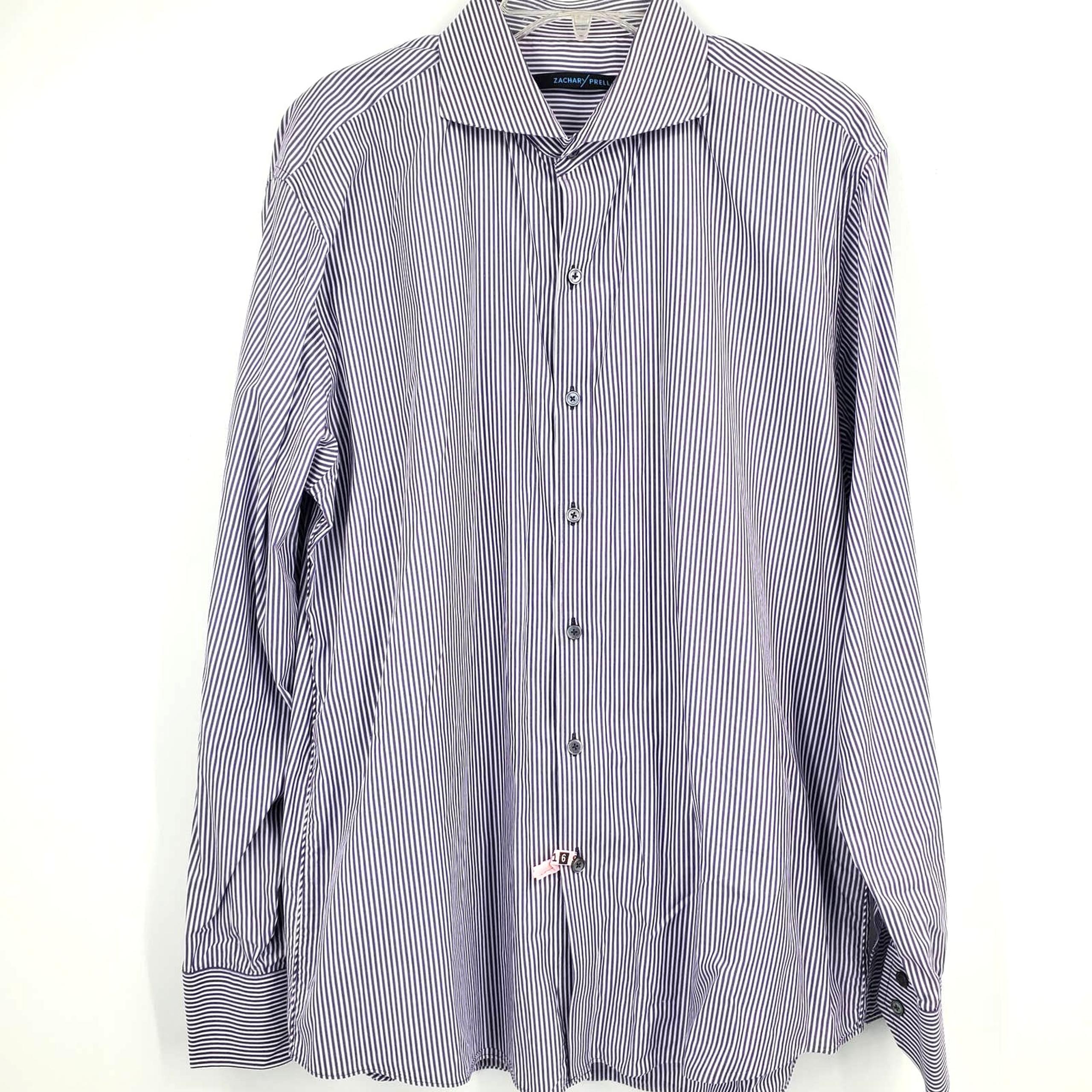 Zachary Prell Striped Purple & White Button Long Sleeve Shirt Men's Size XL 1220
