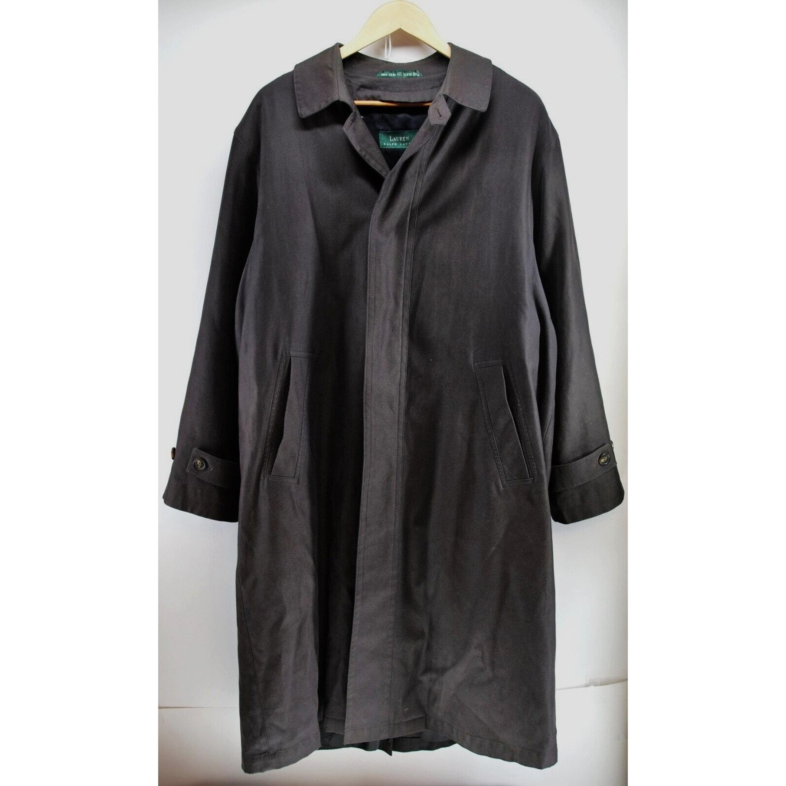 Lauren Ralph Lauren Trench Coat Mens Black Wool Blend Liner Size 40S